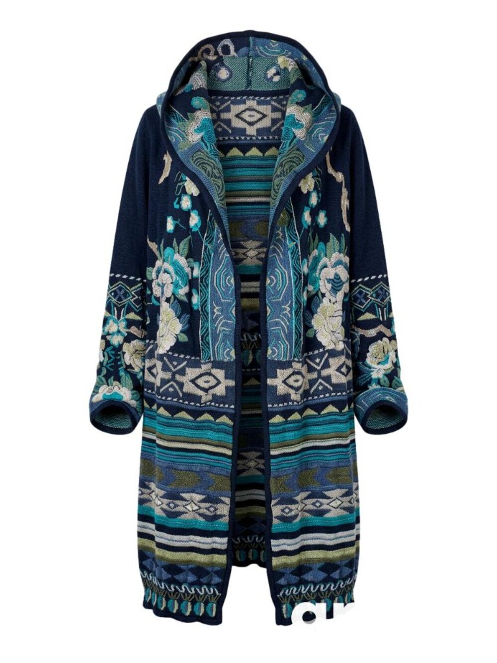 Biya Johnny Was Nimue Embroidered Hooded Duster Cardigan Light Jacket  Size S